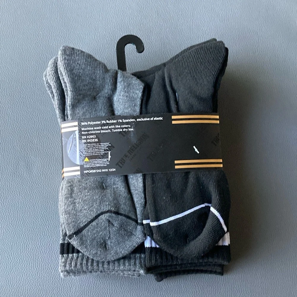 True Religion Black and Gray Athletic Socks 8 Pack - Picture 4 of 6